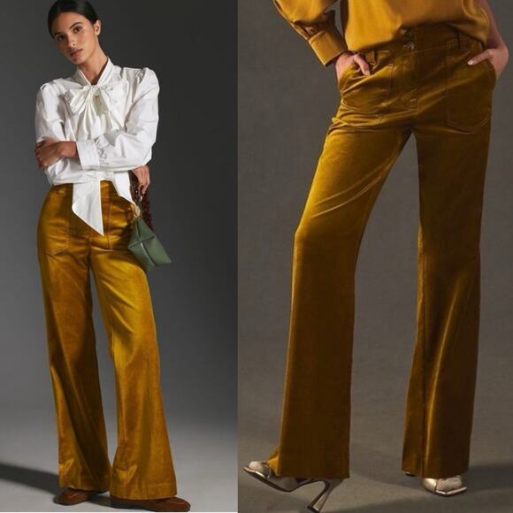 Maeve Anthropologie Women’s Naomi Chartreuse Velvet Trouser Pants Size 8 - Picture 14 of 15